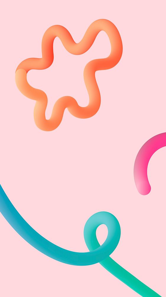 Pastel pink mobile wallpaper, 3D squiggle, funky design