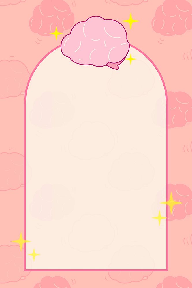 Cute frame, pink brain illustration psd