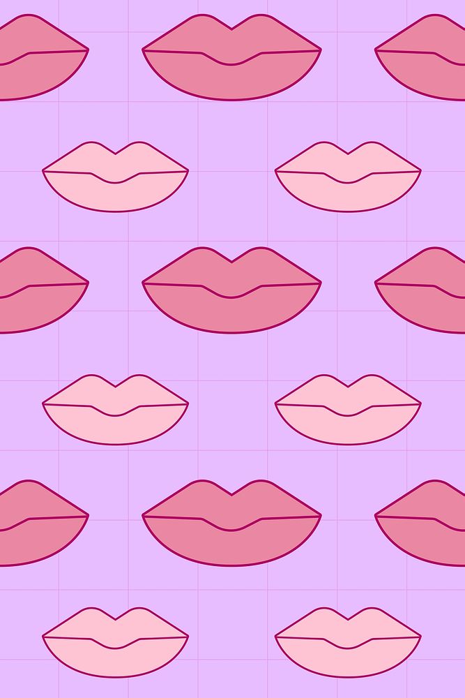 Pink lips pattern background, cute purple design