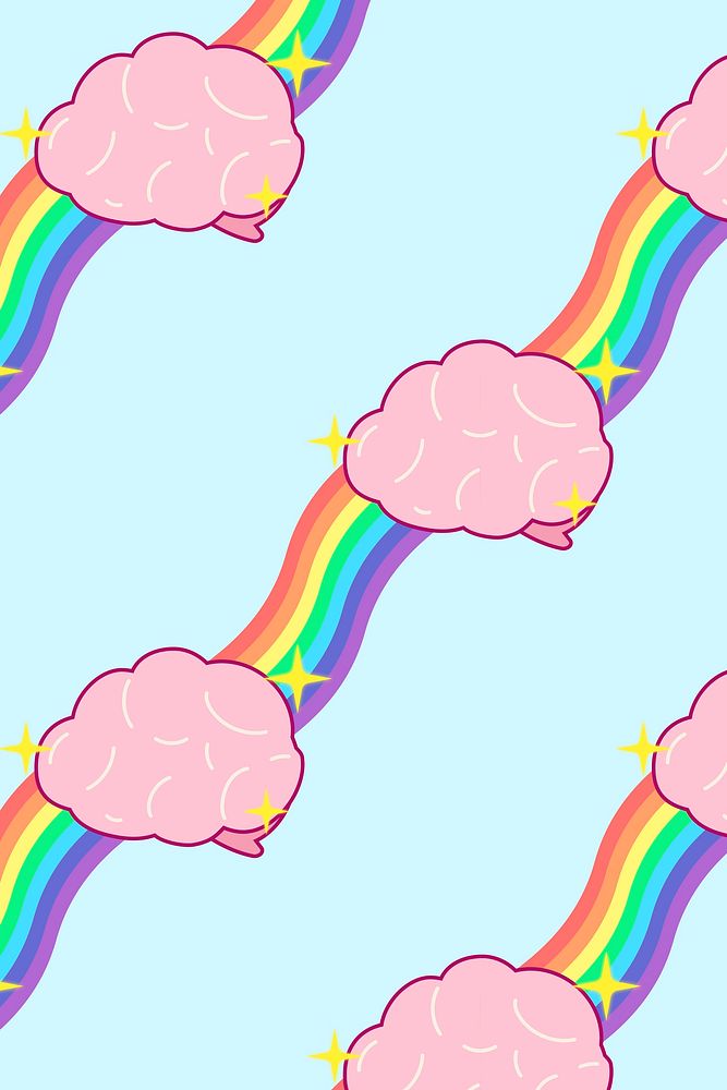 Rainbow pattern background, cute brain colorful seamless design