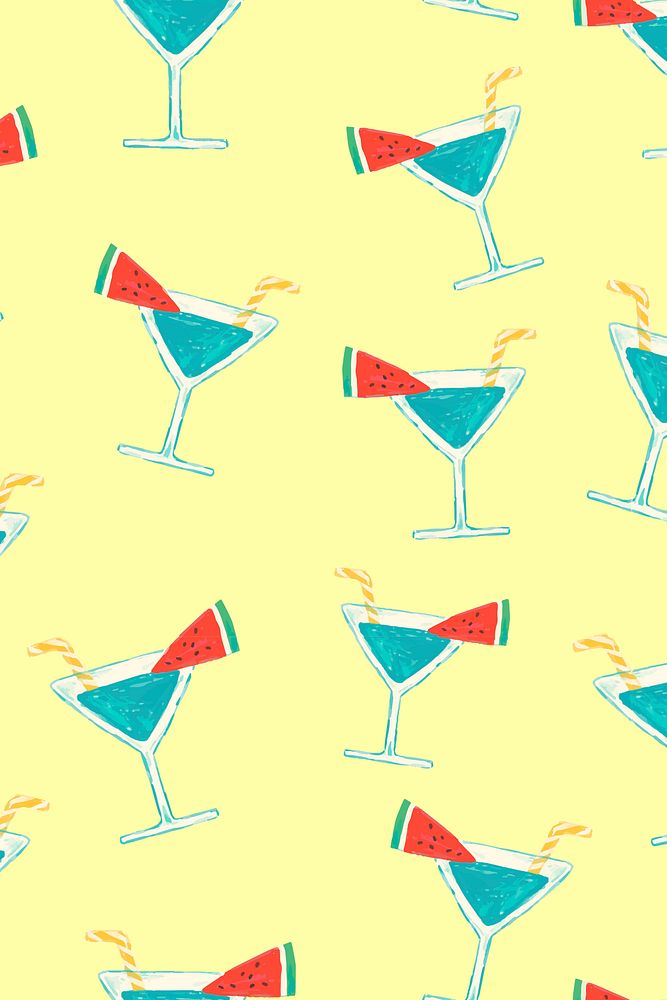 Tropical mocktail pattern, yellow background