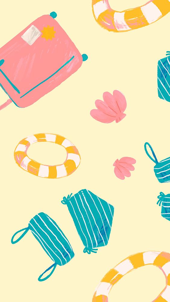 Tropical doodle pattern, yellow background