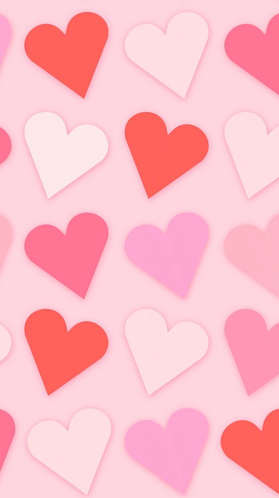 Heart pattern phone wallpaper cute pink background, valentine design