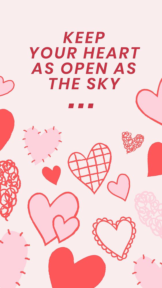 Valentine&rsquo;s quotes phone wallpaper template vector, cute heart background
