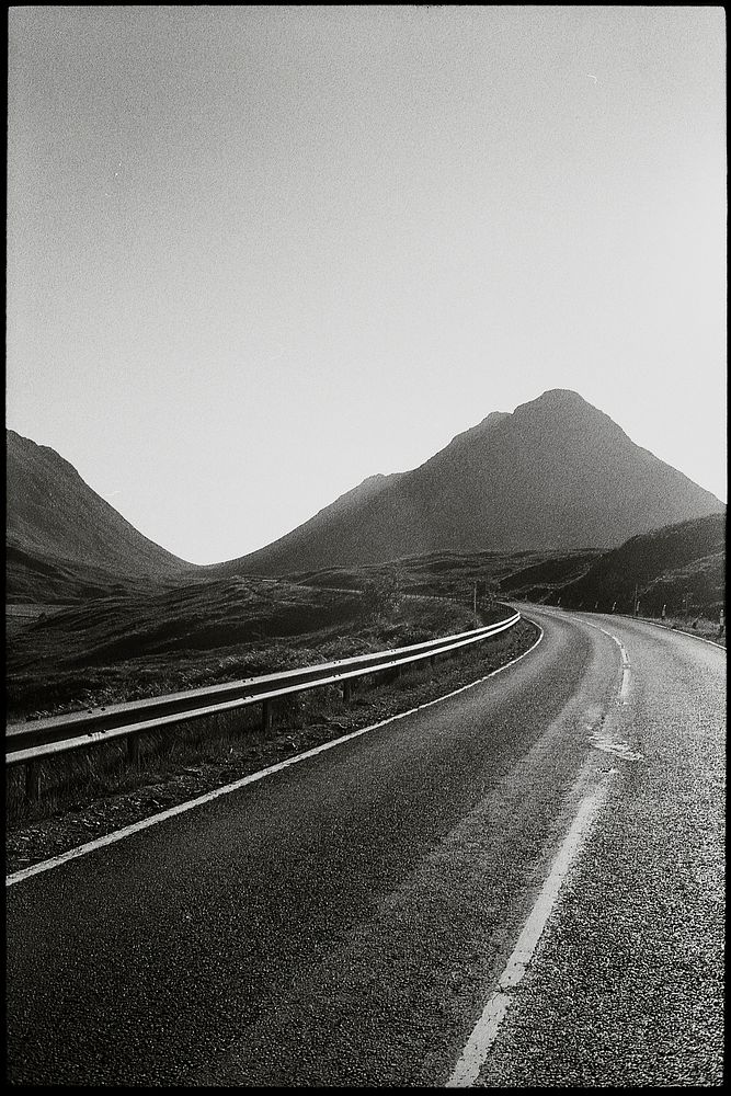 Dark aesthetic background, road in Scotland