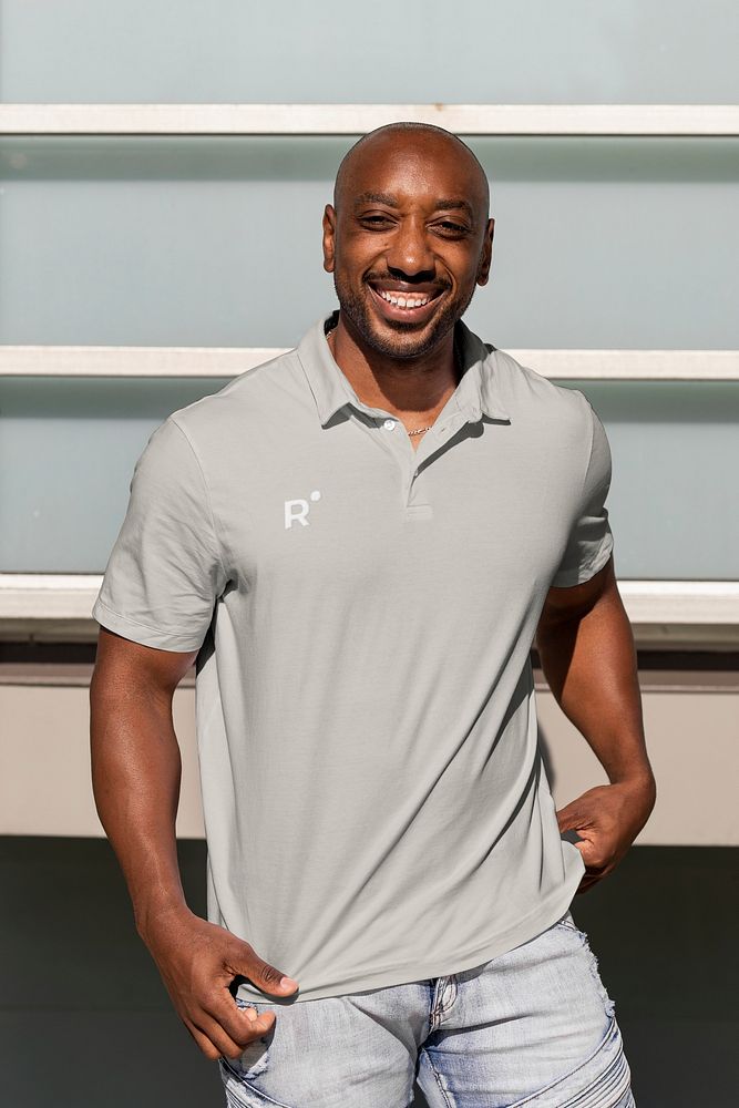 Happy African American man, wearing a polo shirt