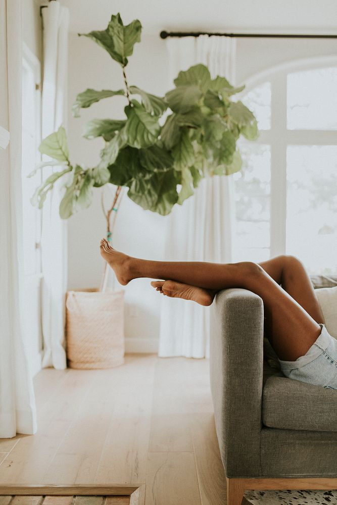 Relaxing on a sofa at home