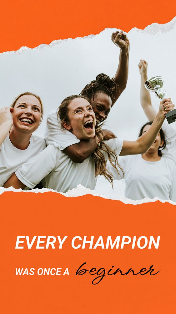 Inspirational sports Instagram story template, athletes cheering image psd