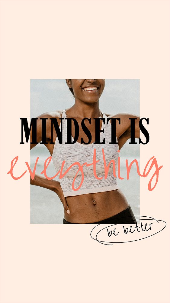 Wellness aesthetic Instagram story template, mindset is everything quote psd