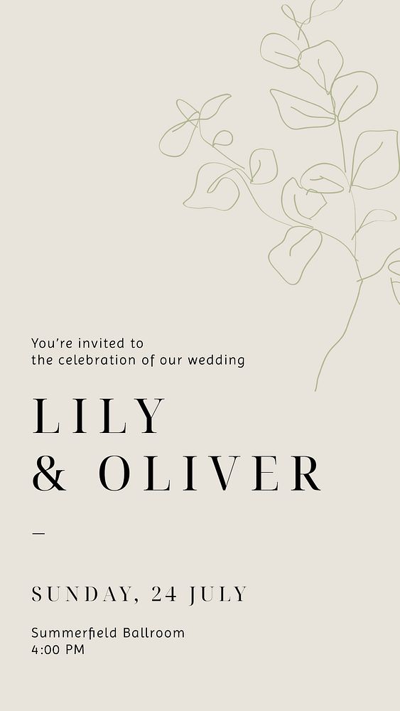 Minimal wedding Instagram story template, line art design psd