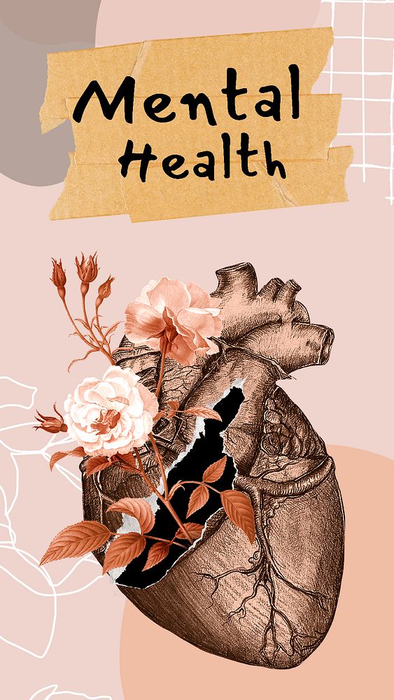 Mental health Instagram story template, floral surrealism design psd