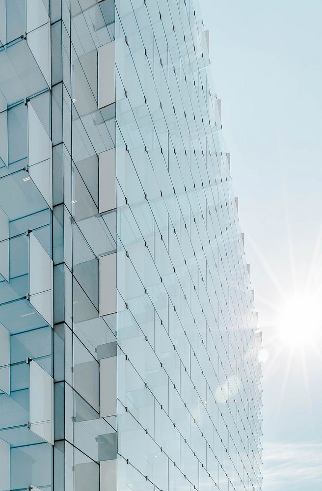 Glass panels in the modern facade of a building in Madrid. Original public domain image from Wikimedia Commons
