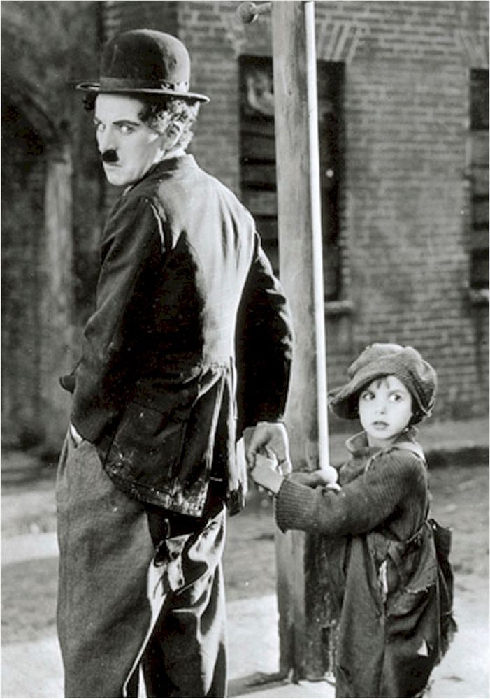 Charlie Chaplin & Jackie Coogan. Unknown location, unknown date