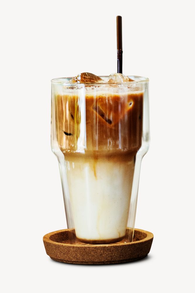 Iced latte coffee sticker, refreshment image psd