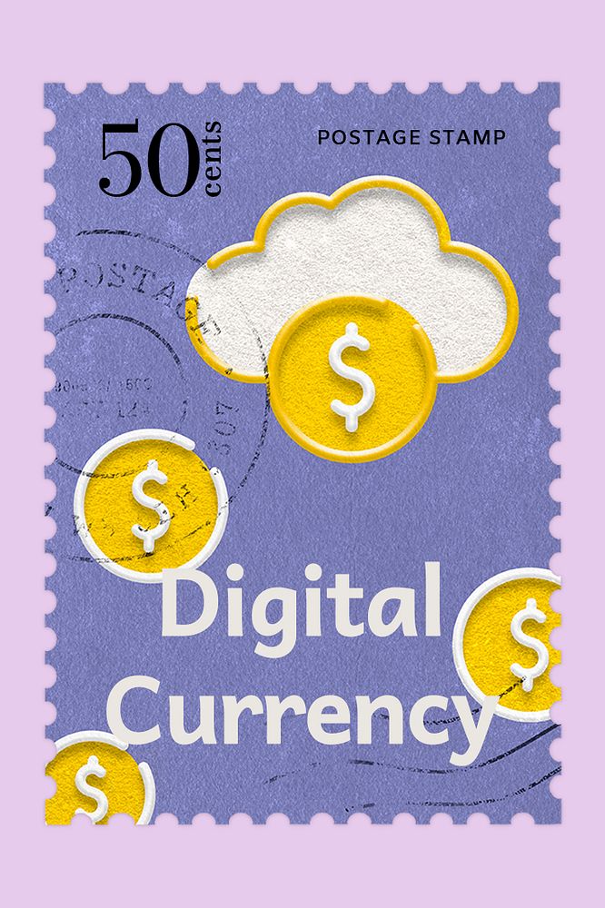 Digital currency postage stamp template psd