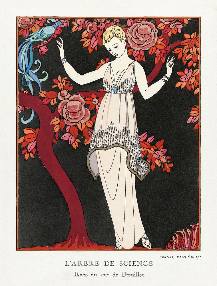 L'Arbre de science: Robe du soir de Doeuillet (1914) fashion illustration in high resolution by George Barbier. Original…