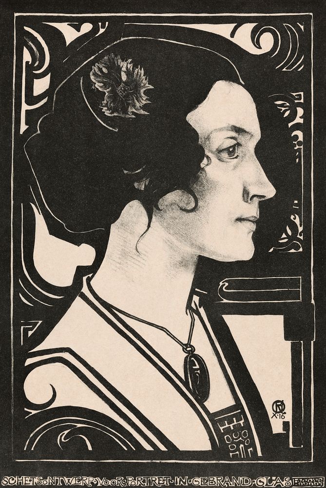 Portrait of an unknown woman Sketch design for portrait in stained glass (1916) print in high resolution by Richard Roland…