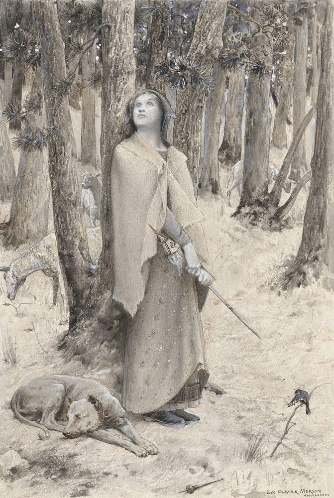 Joan of Arc Hearing the Voices (1895) drawing in high resolution by Luc-Olivier Merson. Original from National Gallery of…