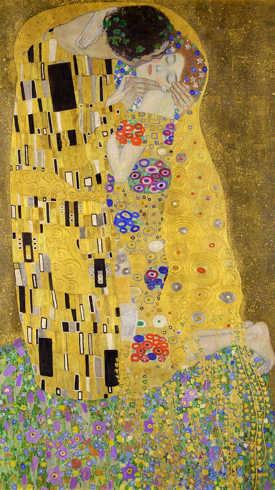 The Kiss iPhone wallpaper, Klimt art nouveau HD background