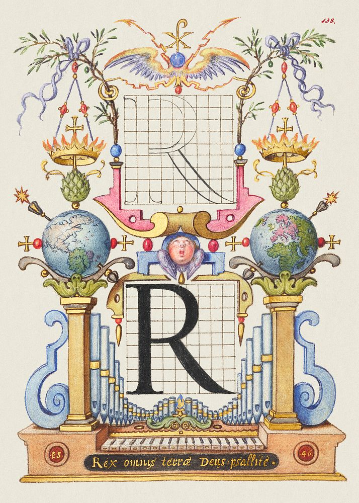 Guide for Constructing the Letter R from Mira Calligraphiae Monumenta or The Model Book of Calligraphy (1561&ndash;1596) by…