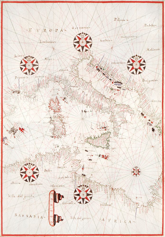 Portolan atlas of the Mediterranean Sea, western Europe, and the northwest coast of Africa: Central Mediterranean (ca. 1590)…