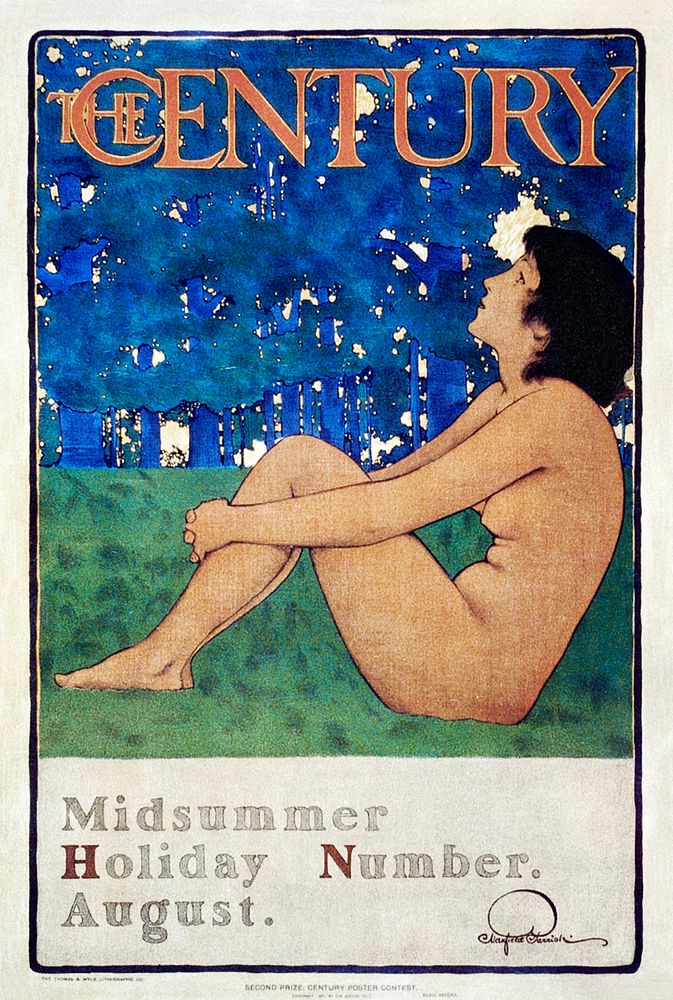 Naked lady vintage poster, The Century: Midsummer holiday number (ca. 1897) by Maxfield Parrish. Original from Library of…