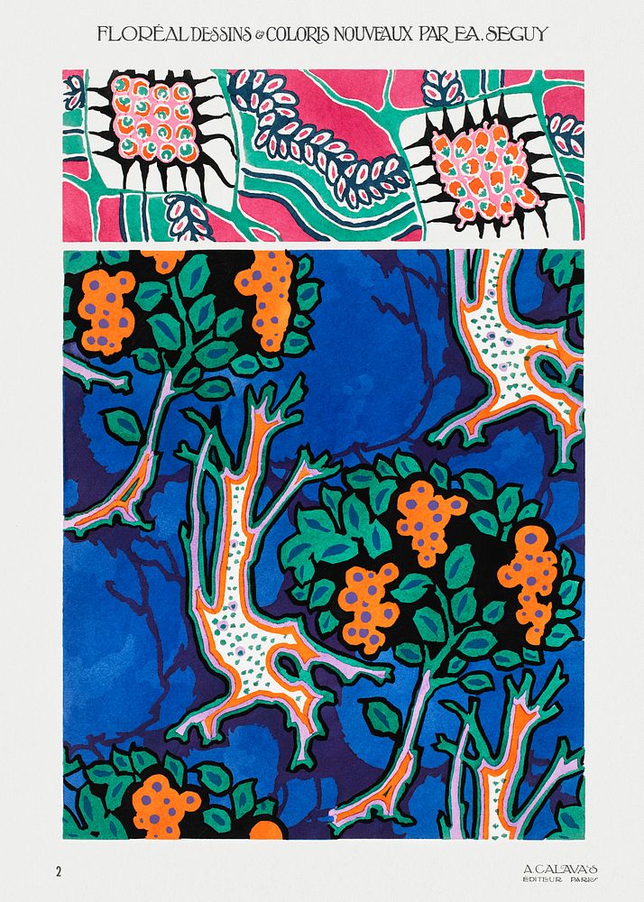 Floral colorful background, vintage art deco & art nouveau background, plate no. 2. Digitally enhanced from our own original…
