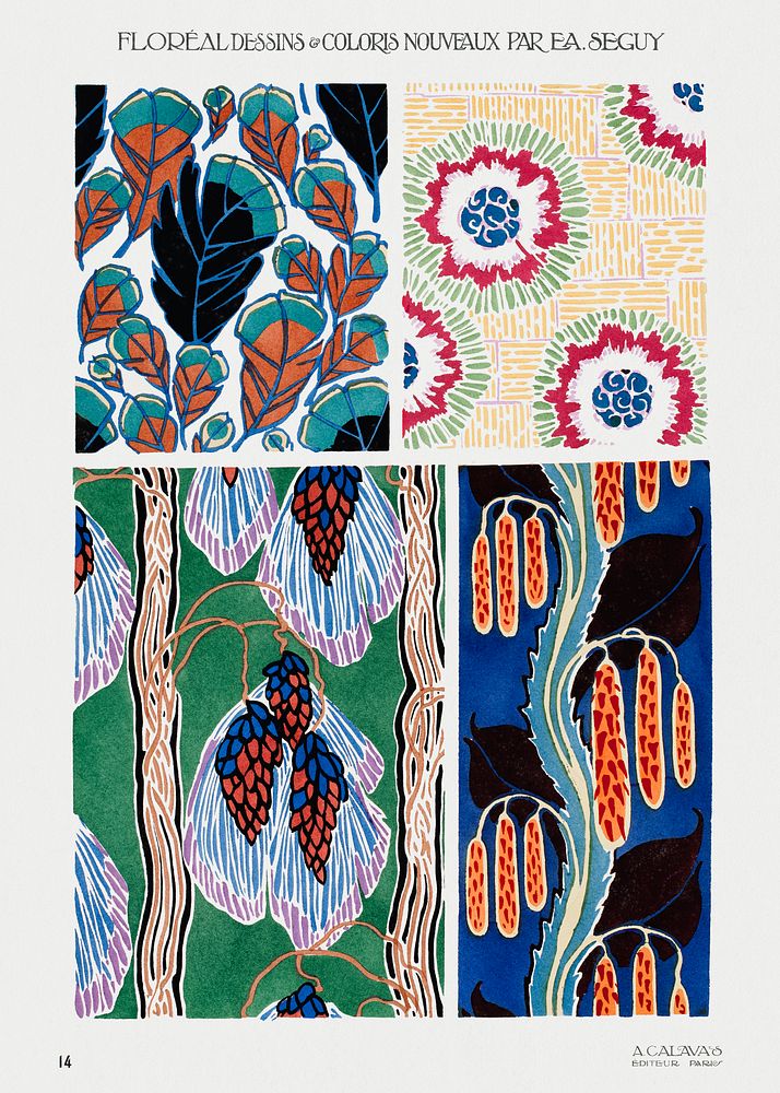 Colorful floral design, art nouveau & art deco artwork, plate no. 14. Digitally enhanced from our own original edition…