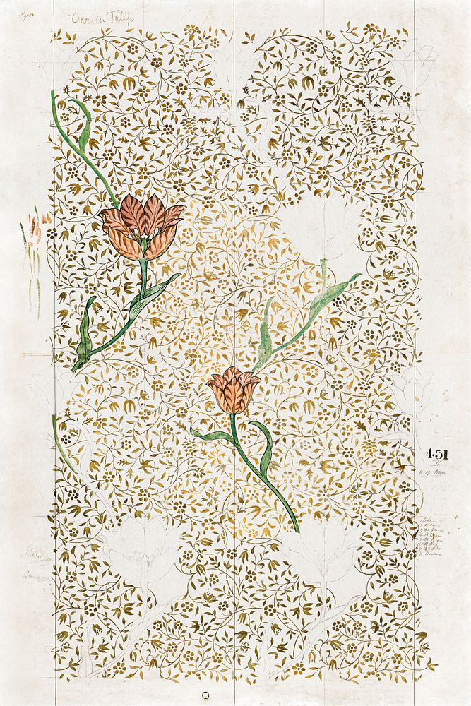 William Morris's Garden Tulip (1885) famous artwork. Original from The Birmingham Museum. Digitally enhanced by rawpixel.