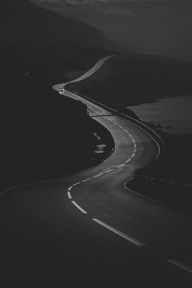 Scenic freeway by the lake in black and white