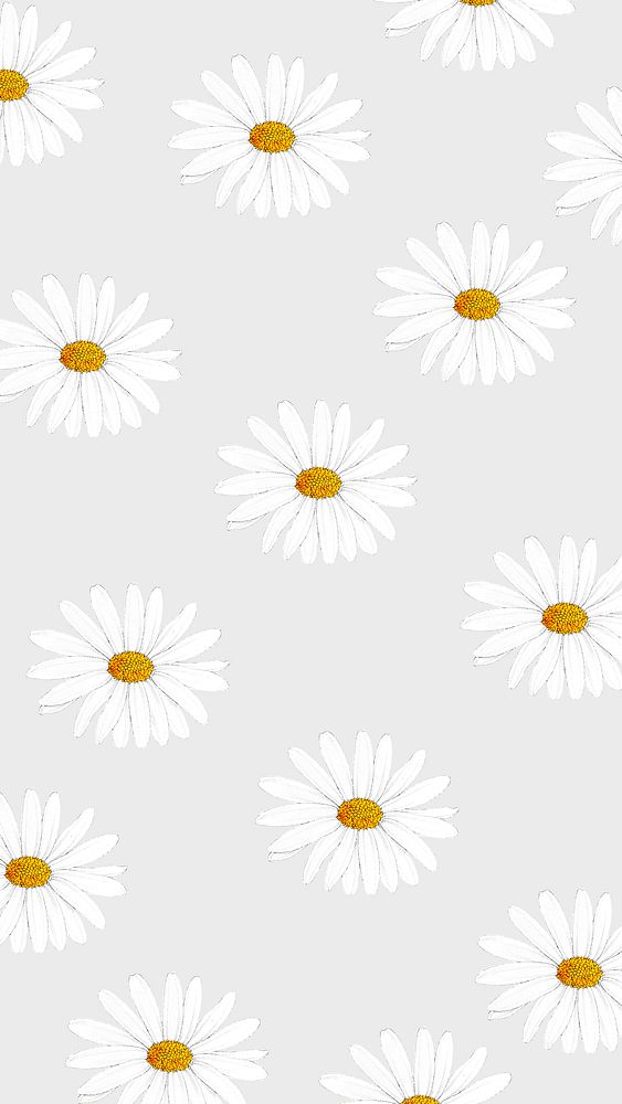 Hand drawn white flower patterned mobile wallpaper