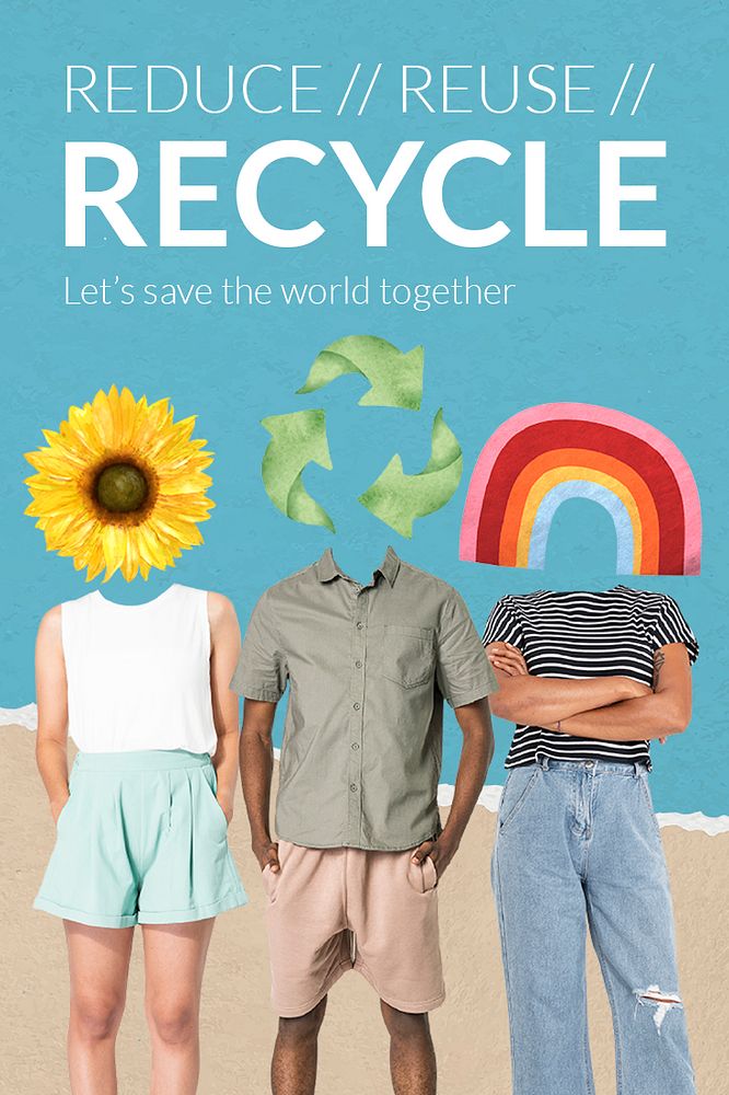 Reduce, reuse, recycle template, environment remixed media psd