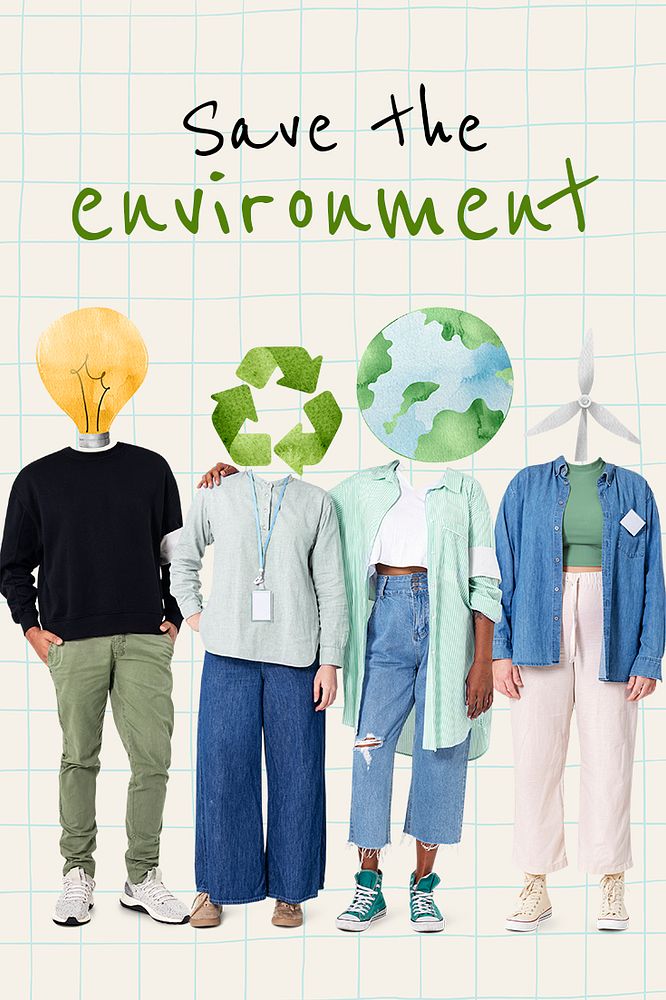 Creative environment Pinterest post template, save the world remixed media psd