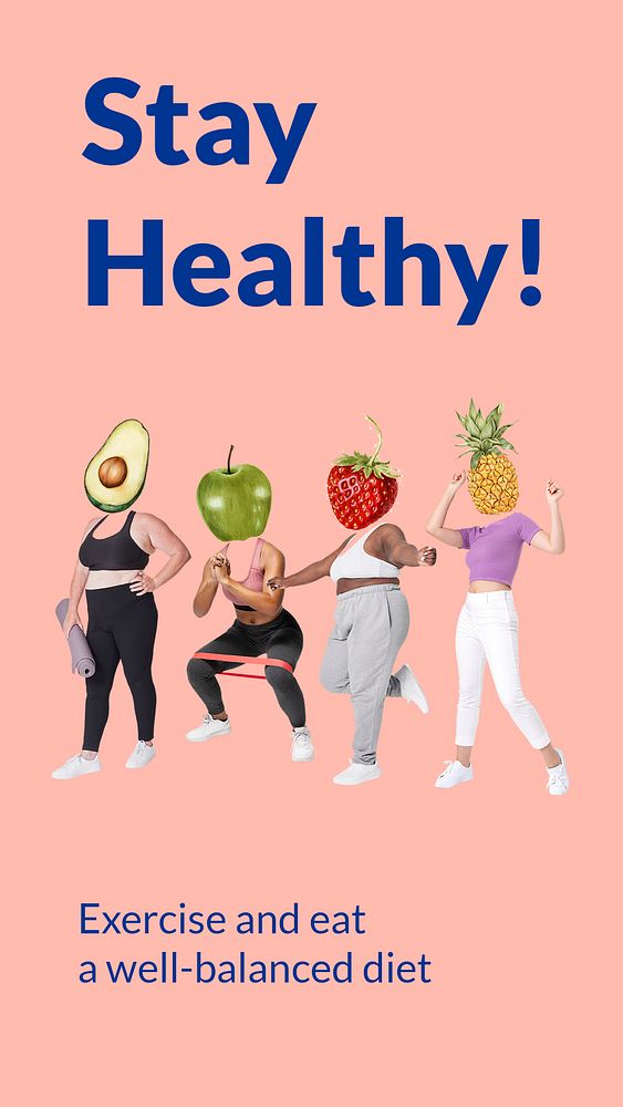 Stay healthy Instagram story template, wellness remixed media psd