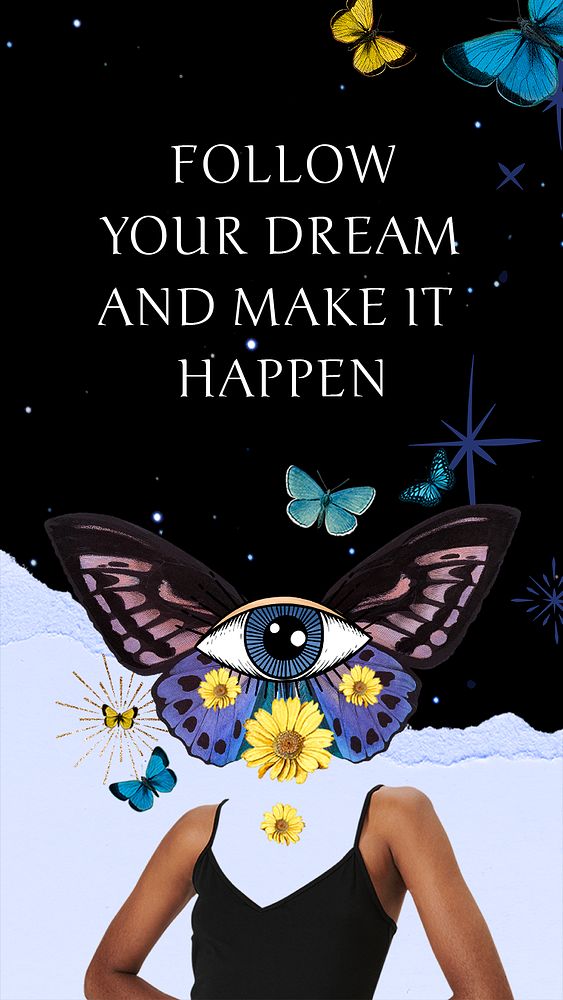 Abstract surreal Instagram story template, positive quote remixed media psd