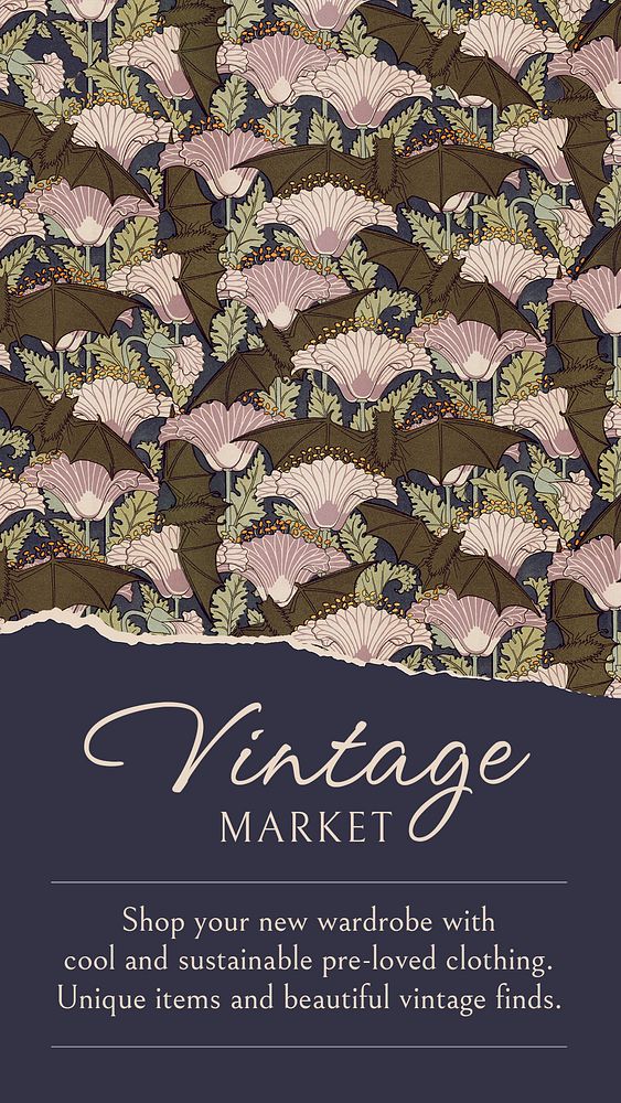 Vintage market Instagram story template, aesthetic floral pattern psd, famous Maurice Pillard Verneuil artwork remixed by…