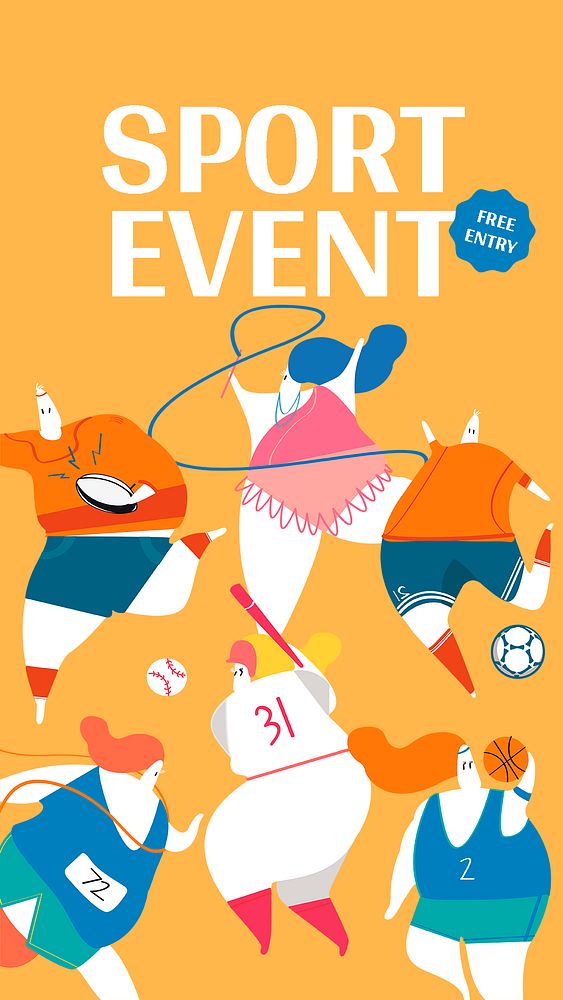 Sport event Instagram story template, cute athlete illustration psd