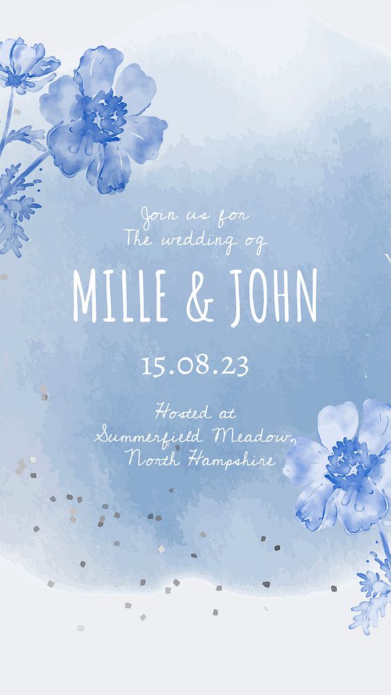 Winter wedding Instagram story template, blue watercolor aesthetic psd