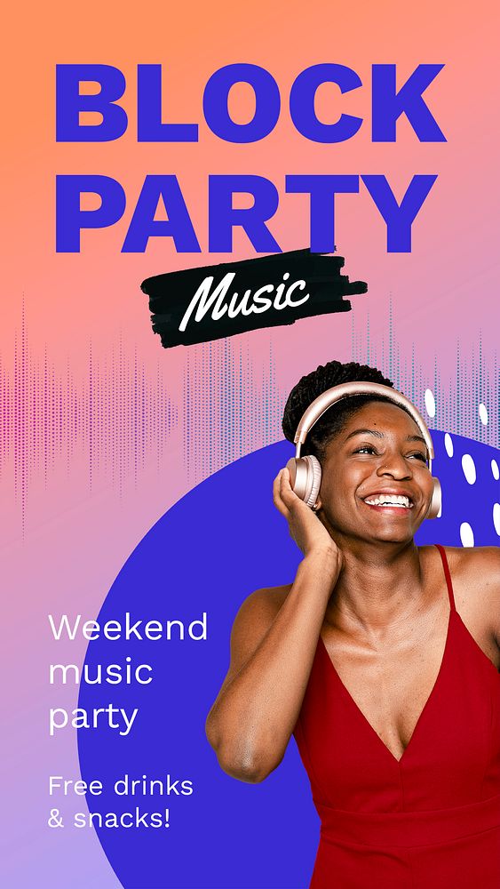Music party Instagram story template, African American woman photo psd