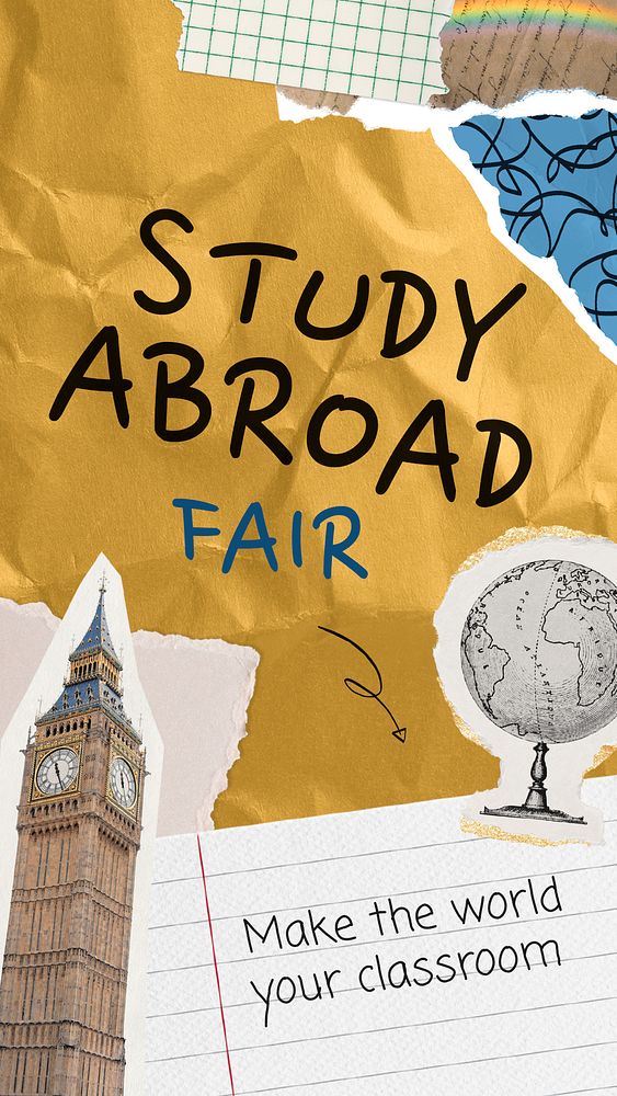 Study abroad Instagram story template, paper collage design psd
