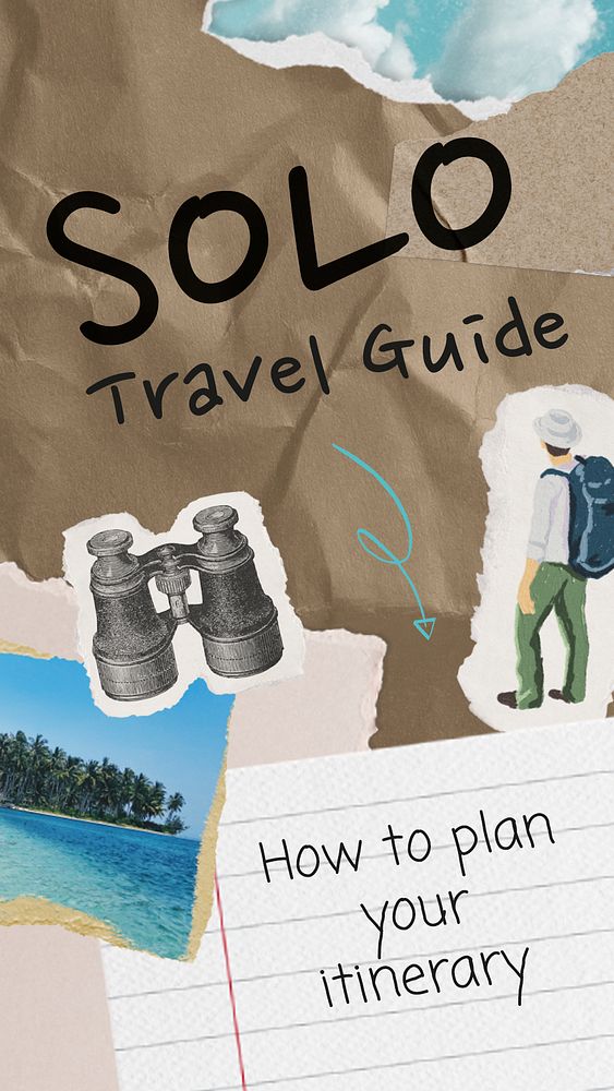 Solo travel Instagram story template, paper collage design psd