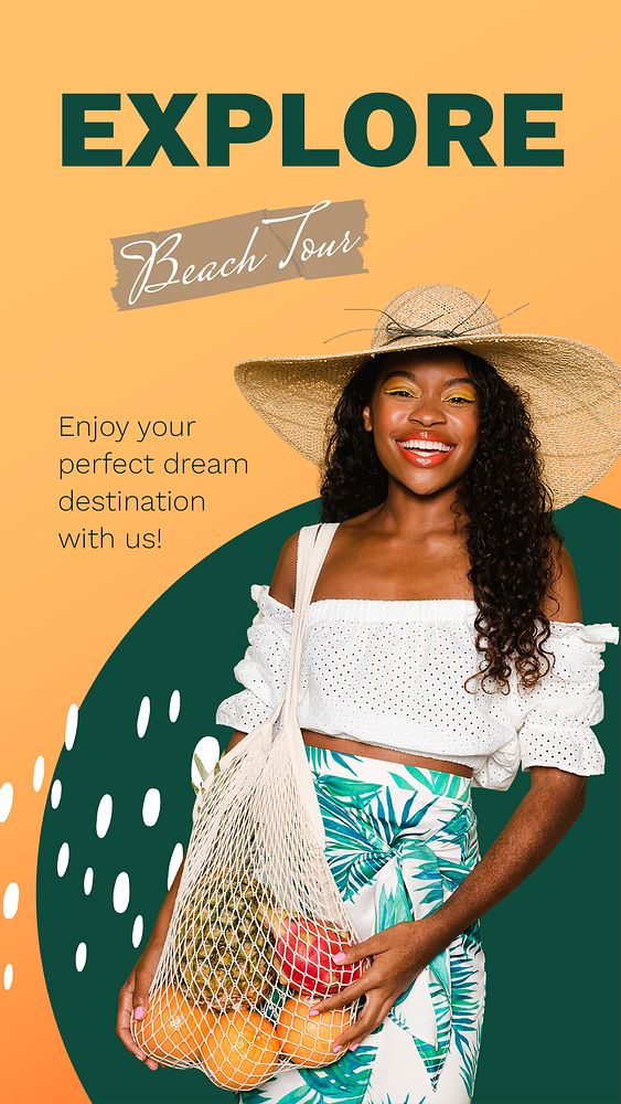 Beach tour Instagram story template, promotion ad psd