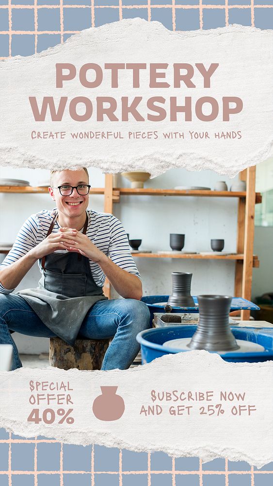 Pottery workshop Instagram story template, editable promotion design psd