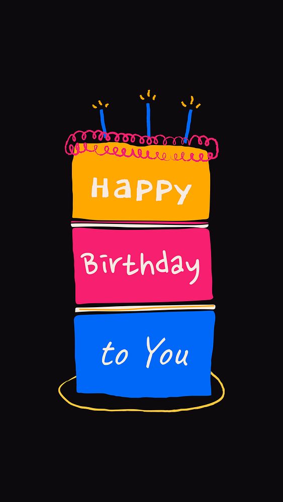 Birthday cake Instagram story template, cute doodle psd