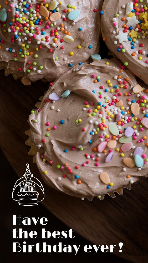 Birthday cupcakes Instagram story template, food photo psd