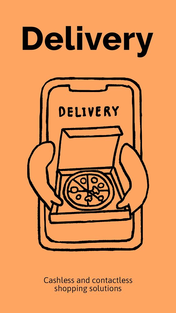 Food delivery Instagram story template, cute doodle psd