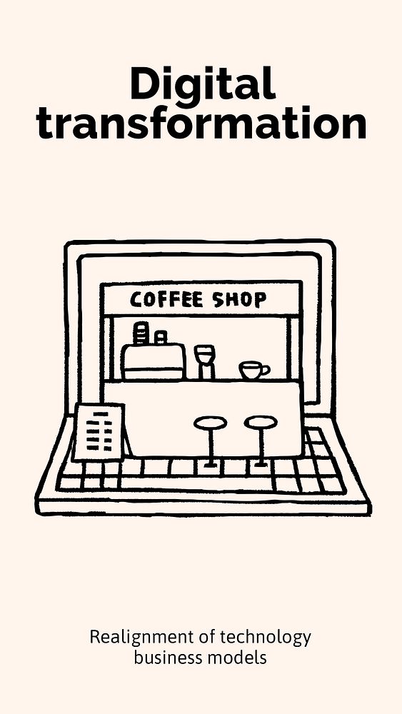 Online coffee shop template, Facebook story, cute doodle psd