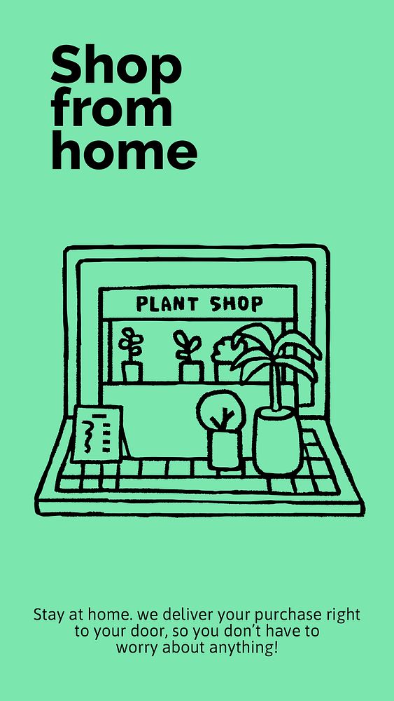 Online plant shop template, Facebook story, cute doodle psd