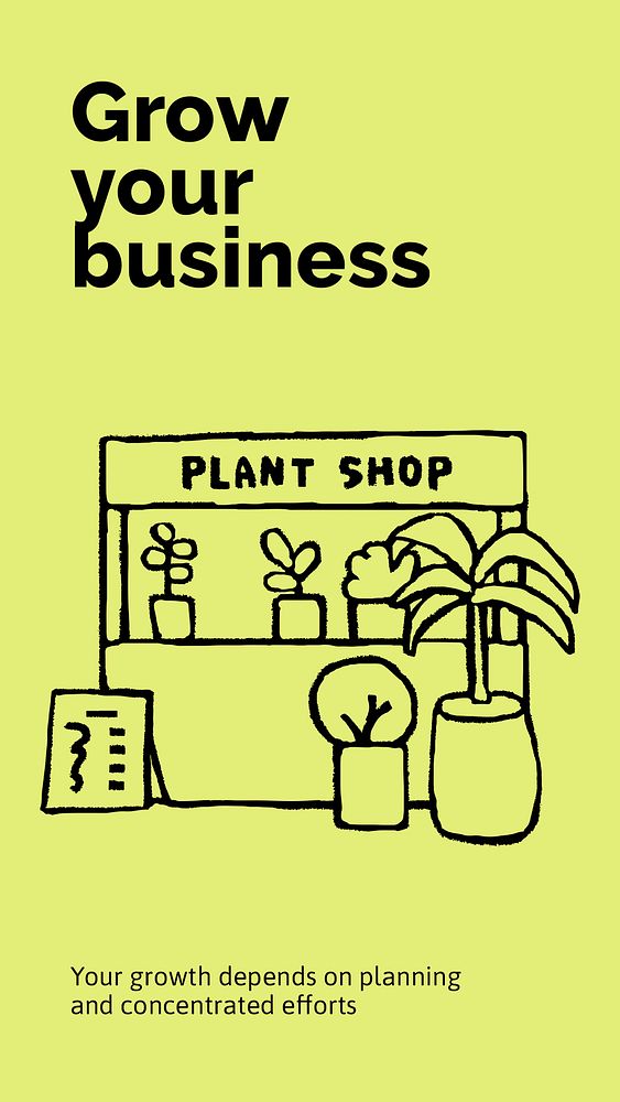 Plant shop Instagram story template, cute doodle psd