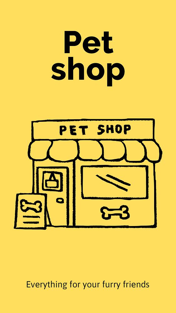 Pet shop Instagram story template, cute doodle psd
